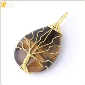 Tree of Life Wire Wrap Water Drop Necklace & Pendant