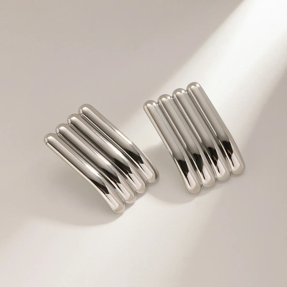 Gold Stainless Steel Striped Earrings