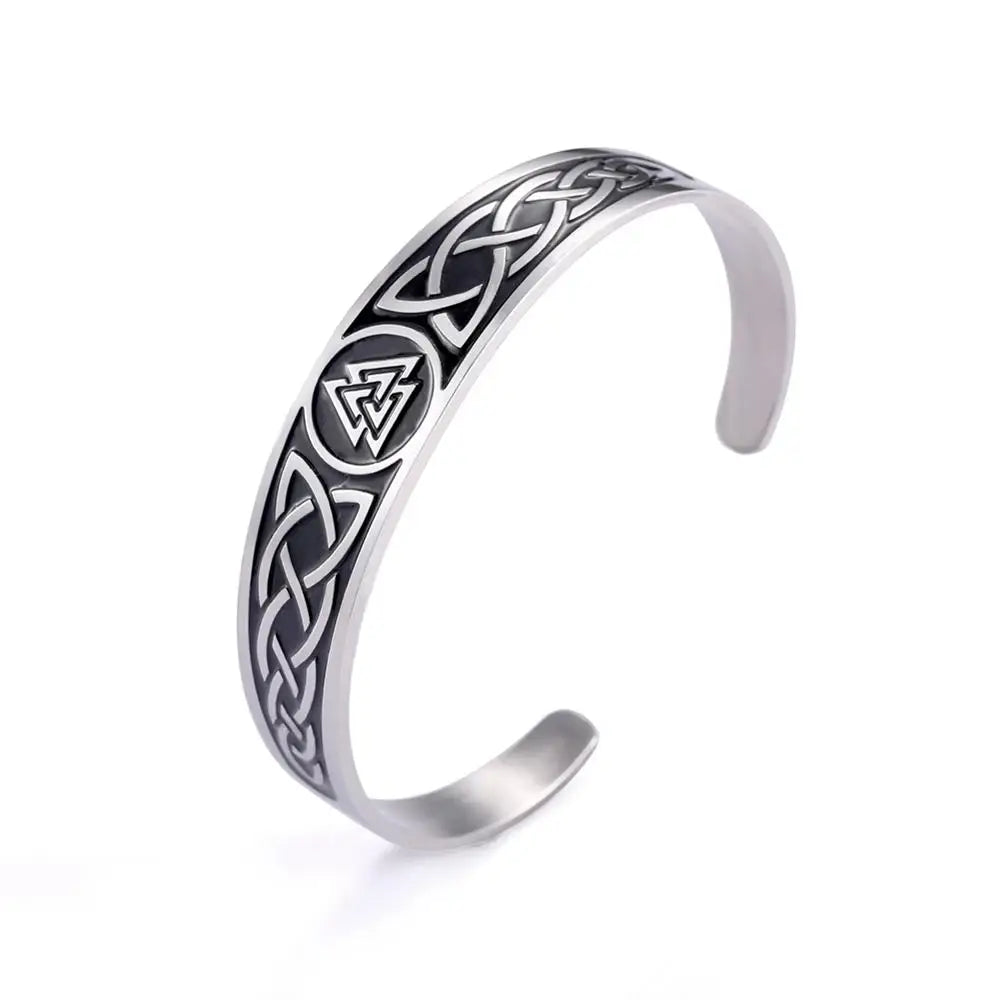 Skyrim Stainless Steel Bracelets Valknut Nordic Triskelion Vintage Gothic Irish Knot Amulet Cuff Bangle for Men Women