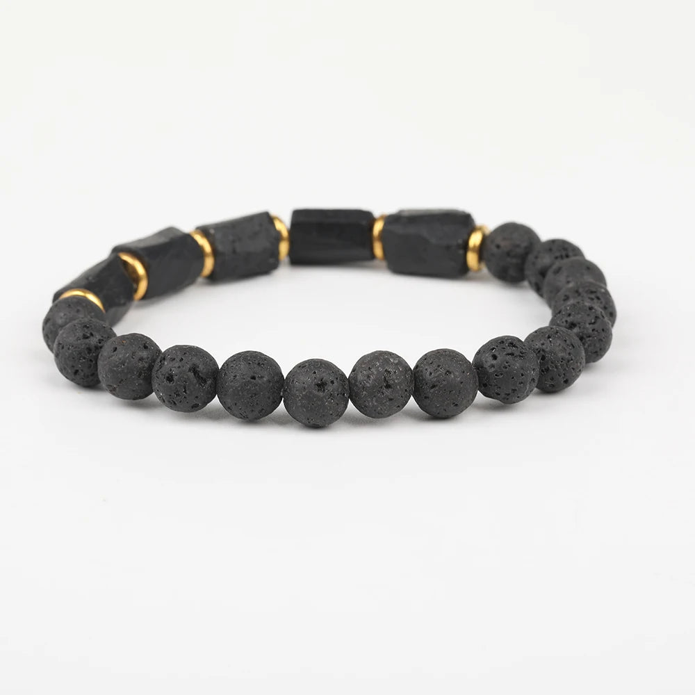 Natural Black Tourmaline Stone and Black Lava Beads