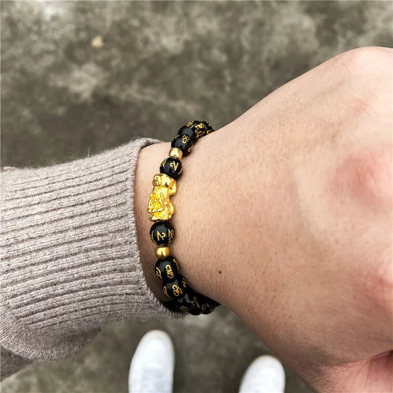 Feng Shui Obsidian Stone Beads Bracelet Natural Stone Wealth Lucky Charm