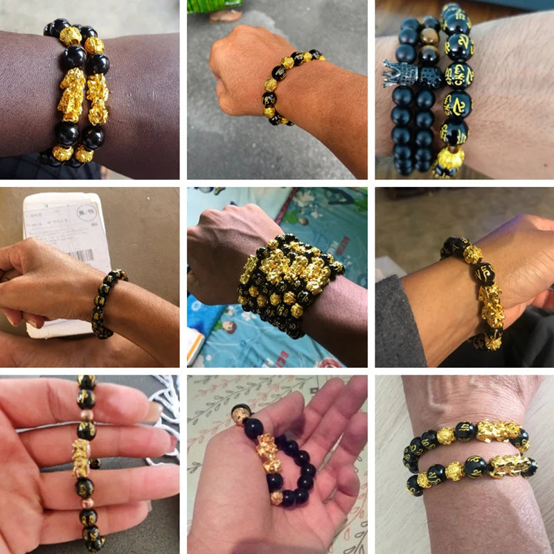Feng Shui Obsidian Stone Beads Bracelet Natural Stone Wealth Lucky Charm
