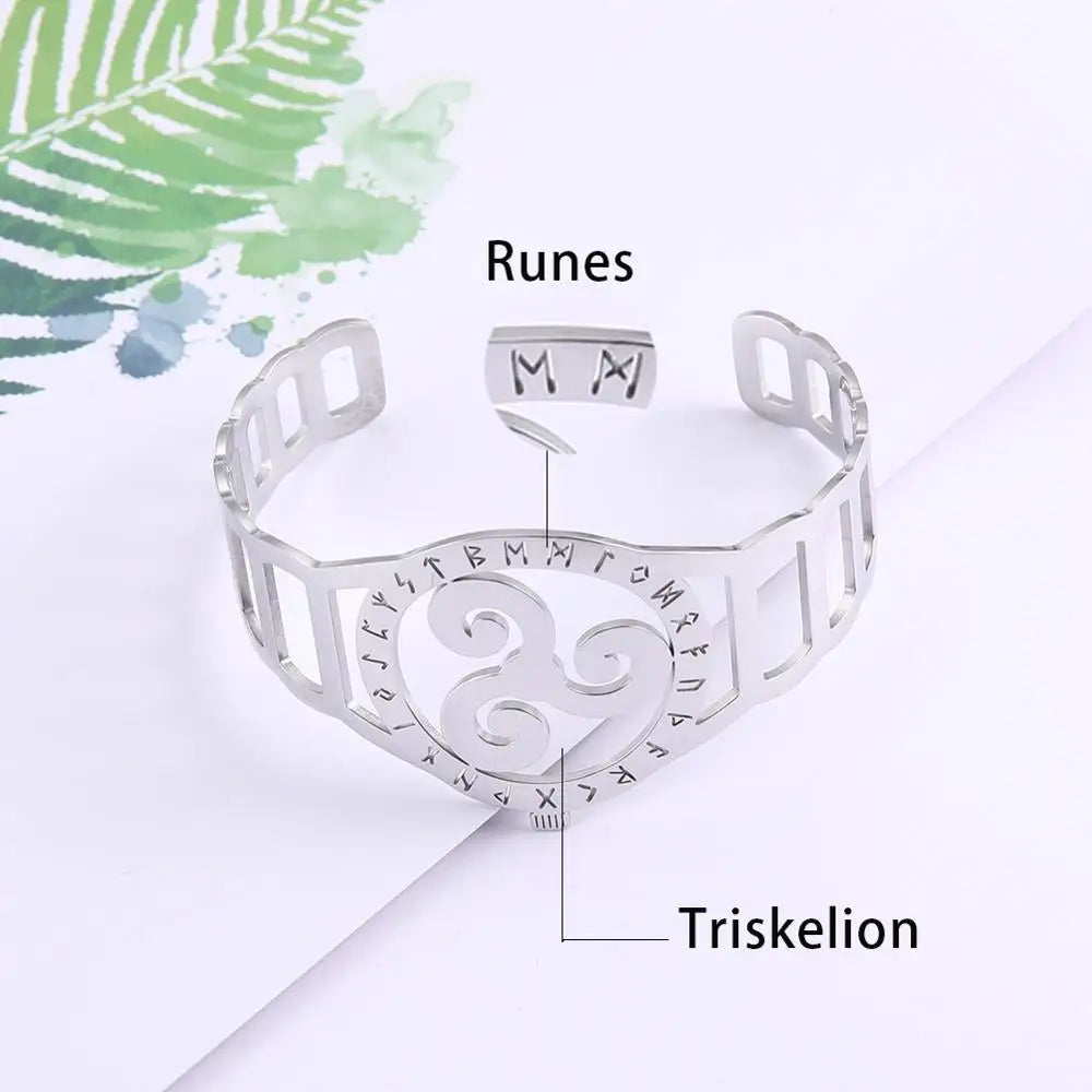 Skyrim Stainless Steel Bracelets Valknut Nordic Triskelion Vintage Gothic Irish Knot Amulet Cuff Bangle for Men Women