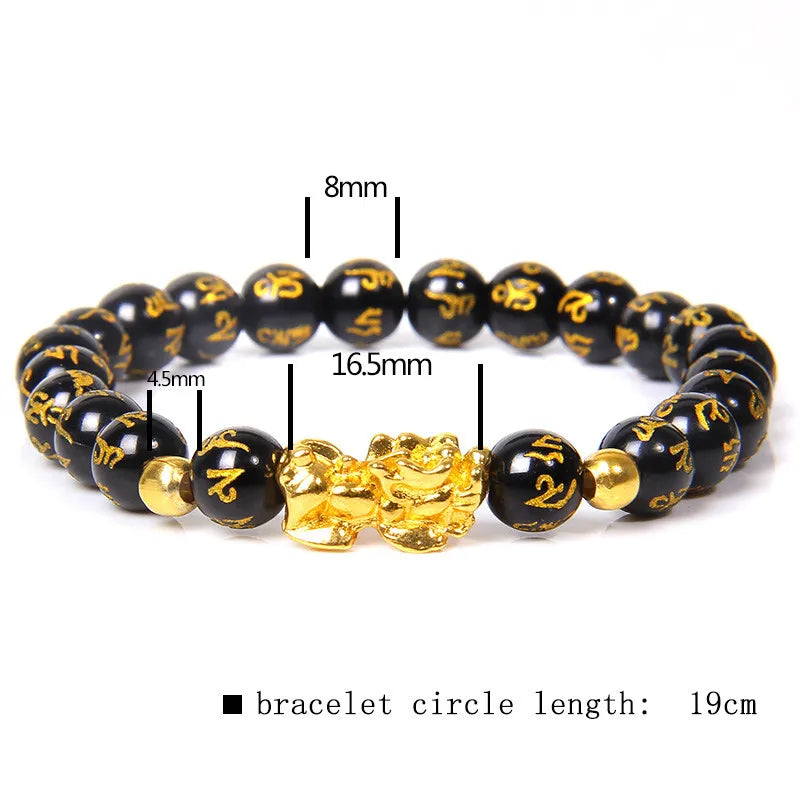 Feng Shui Obsidian Stone Beads Bracelet Natural Stone Wealth Lucky Charm