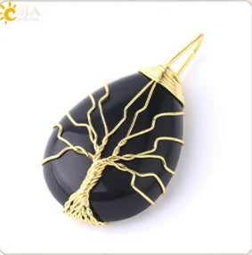 Tree of Life Wire Wrap Water Drop Necklace & Pendant