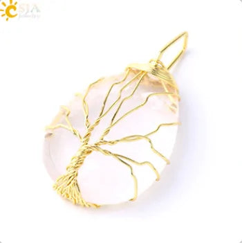 Tree of Life Wire Wrap Water Drop Necklace & Pendant