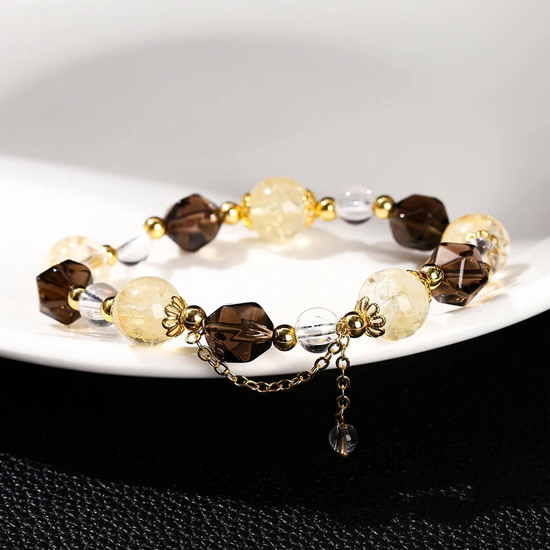 JD Natural Citrine Smoky Quartz Faceted Shape Beads Strand Bracelet