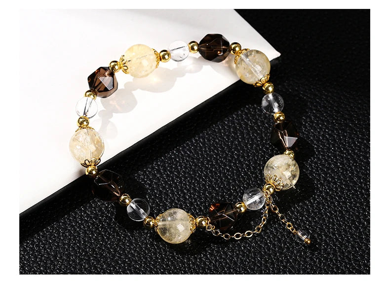 JD Natural Citrine Smoky Quartz Faceted Shape Beads Strand Bracelet