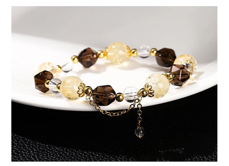 JD Natural Citrine Smoky Quartz Faceted Shape Beads Strand Bracelet