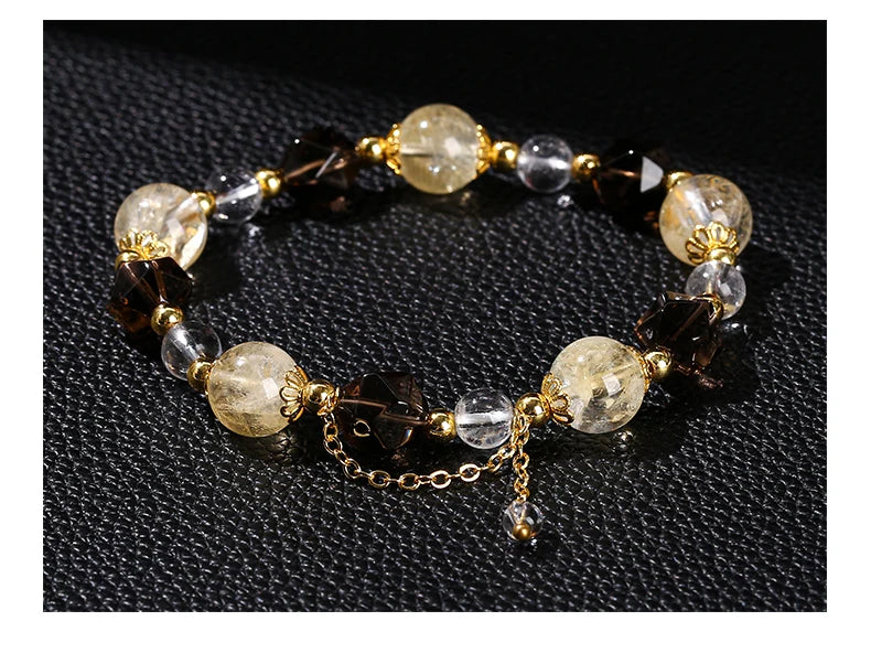 JD Natural Citrine Smoky Quartz Faceted Shape Beads Strand Bracelet