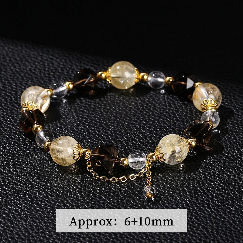 JD Natural Citrine Smoky Quartz Faceted Shape Beads Strand Bracelet