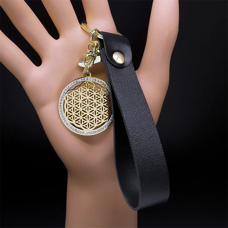 Sacred Geometry Buddhist Flower of Life Stainless Steel Keyring Holder
