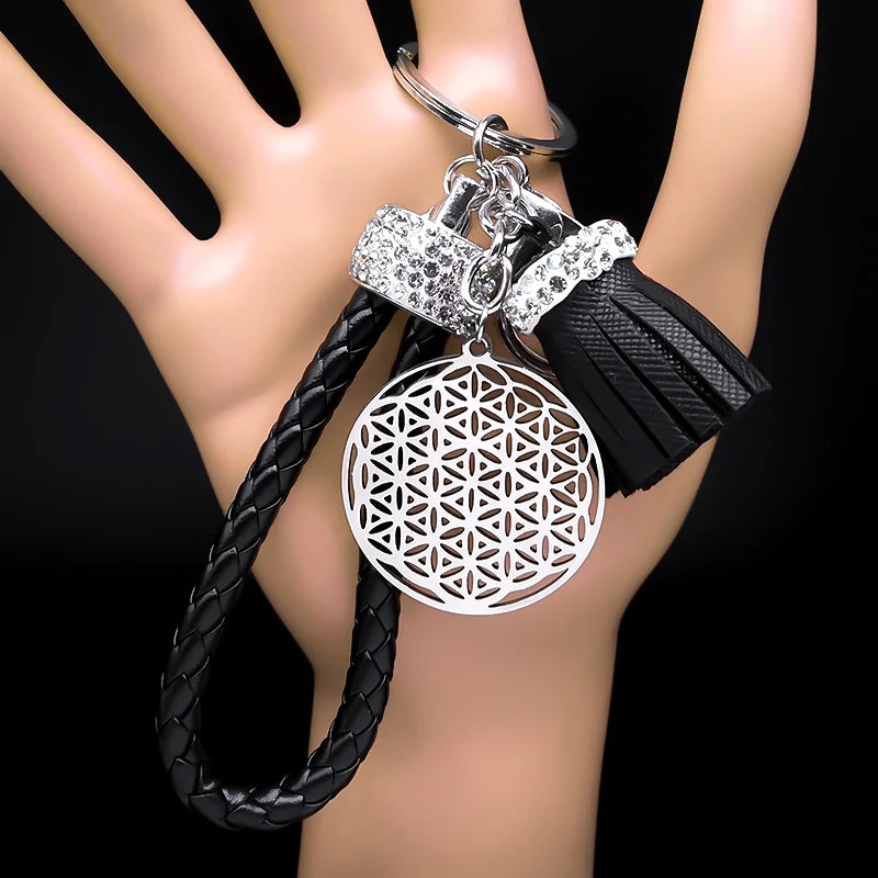 Sacred Geometry Buddhist Flower of Life Stainless Steel Keyring Holder