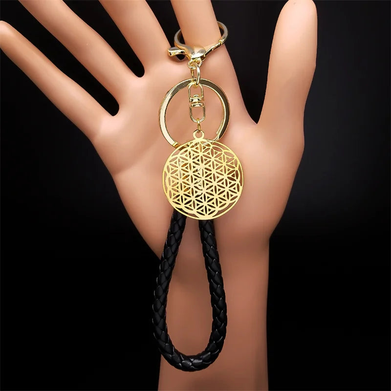 Sacred Geometry Buddhist Flower of Life Stainless Steel Keyring Holder