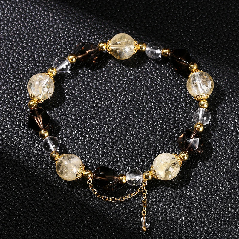 JD Natural Citrine Smoky Quartz Faceted Shape Beads Strand Bracelet