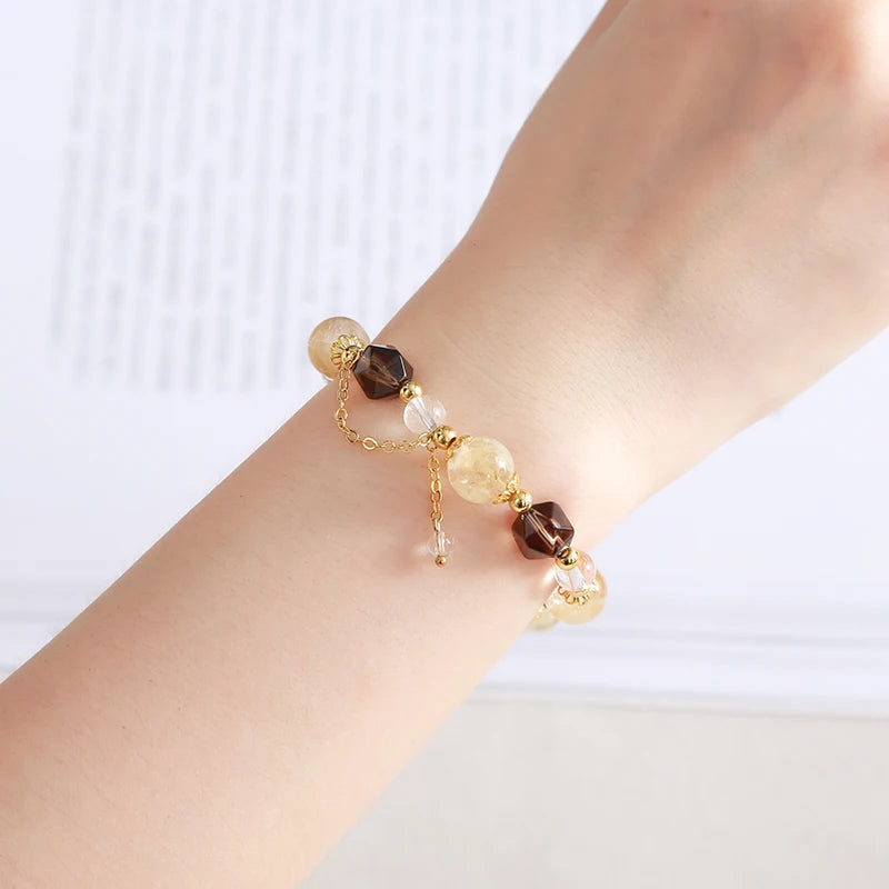 JD Natural Citrine Smoky Quartz Faceted Shape Beads Strand Bracelet