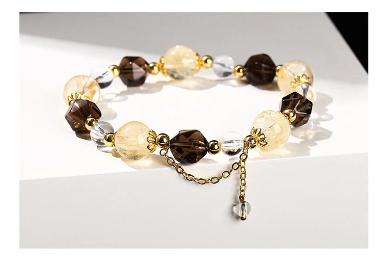 JD Natural Citrine Smoky Quartz Faceted Shape Beads Strand Bracelet