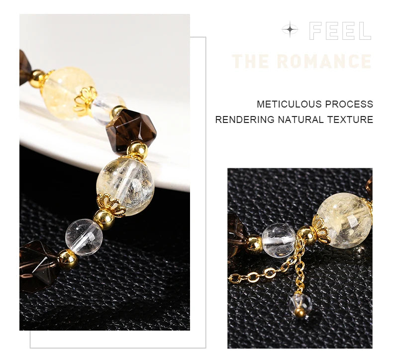JD Natural Citrine Smoky Quartz Faceted Shape Beads Strand Bracelet