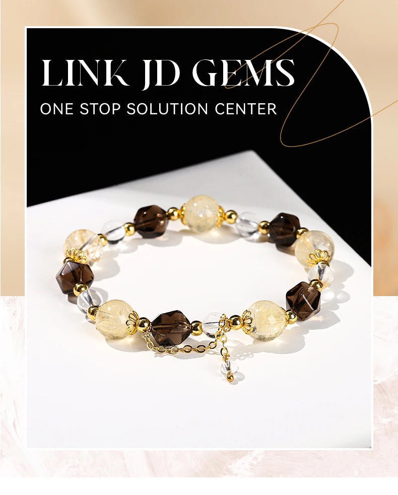 JD Natural Citrine Smoky Quartz Faceted Shape Beads Strand Bracelet