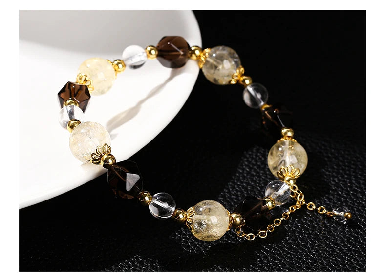 JD Natural Citrine Smoky Quartz Faceted Shape Beads Strand Bracelet