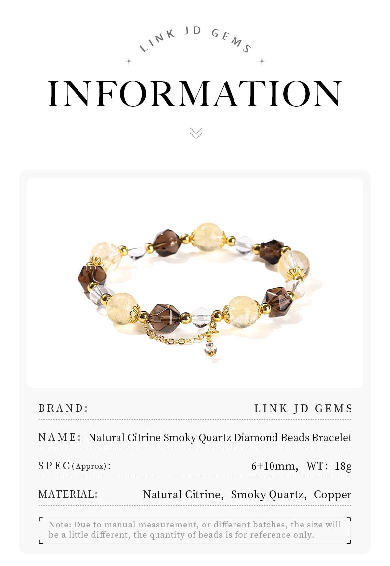 JD Natural Citrine Smoky Quartz Faceted Shape Beads Strand Bracelet
