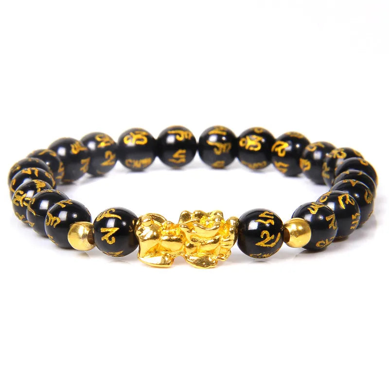 Feng Shui Obsidian Stone Beads Bracelet Natural Stone Wealth Lucky Charm