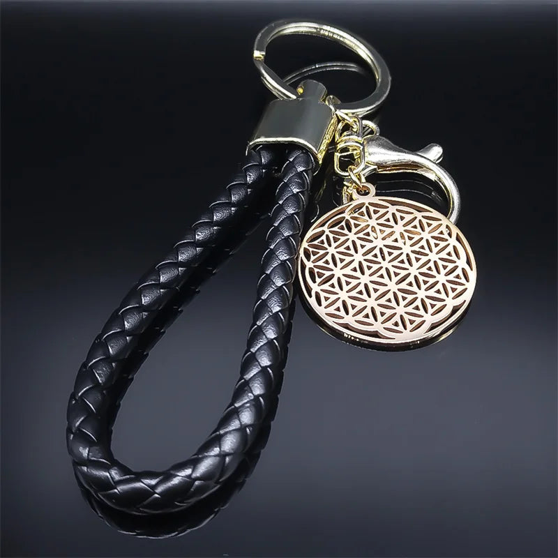 Sacred Geometry Buddhist Flower of Life Stainless Steel Keyring Holder