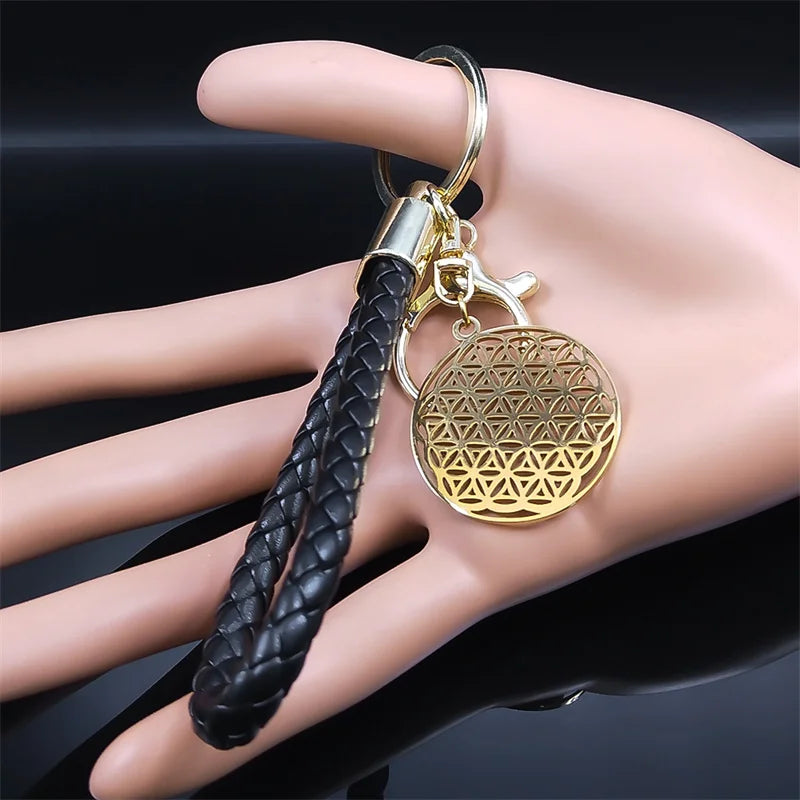 Sacred Geometry Buddhist Flower of Life Stainless Steel Keyring Holder