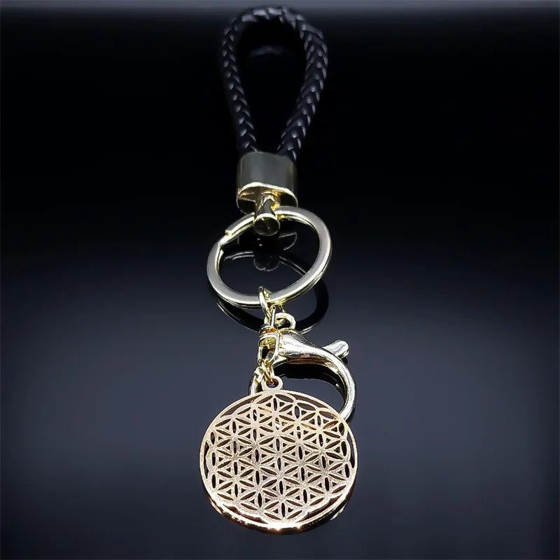 Sacred Geometry Buddhist Flower of Life Stainless Steel Keyring Holder
