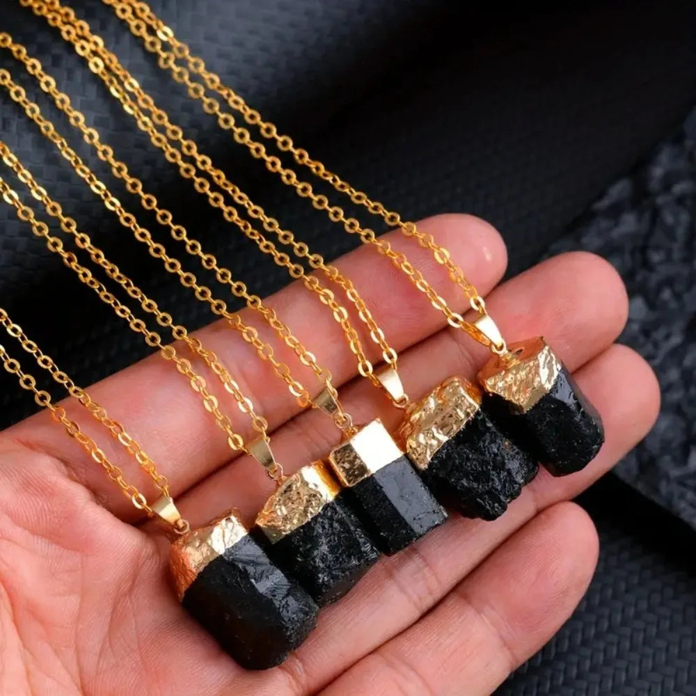Natural Black Tourmaline Stone Protection Necklace