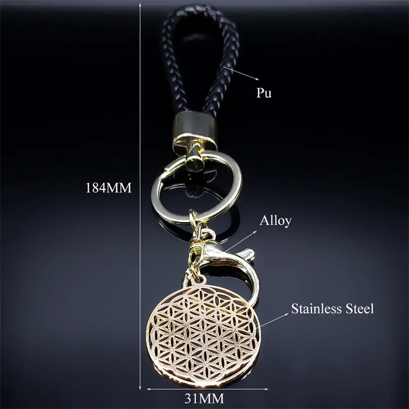 Sacred Geometry Buddhist Flower of Life Stainless Steel Keyring Holder