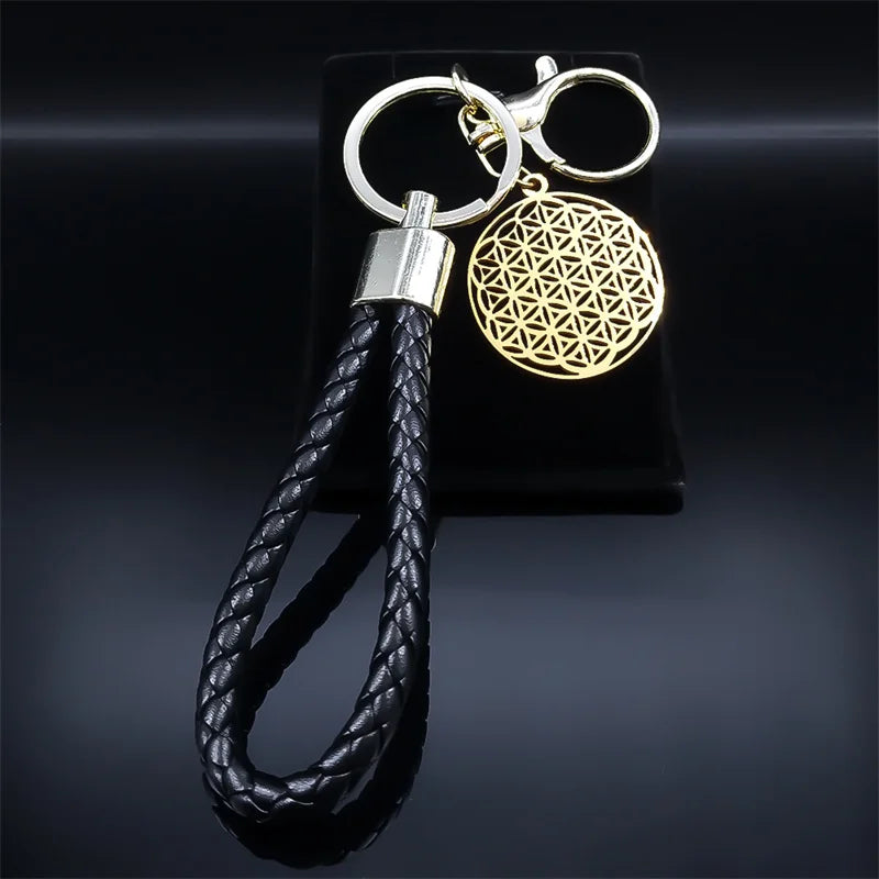Sacred Geometry Buddhist Flower of Life Stainless Steel Keyring Holder