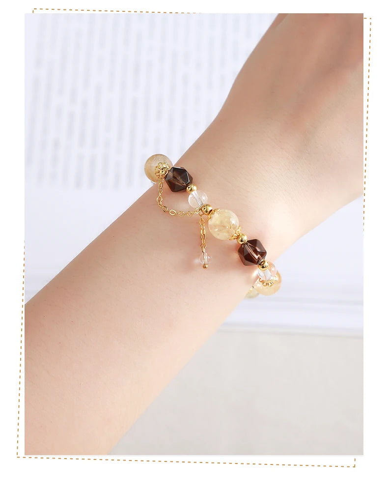 JD Natural Citrine Smoky Quartz Faceted Shape Beads Strand Bracelet