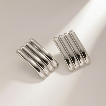 Gold Stainless Steel Striped Earrings