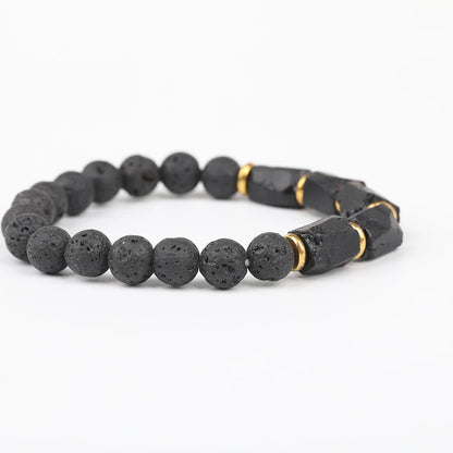 Natural Black Tourmaline Stone and Black Lava Beads