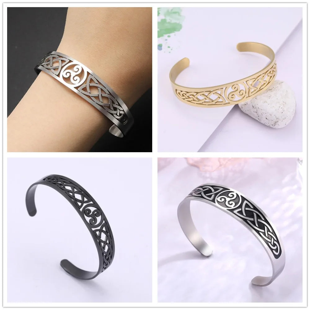 Skyrim Stainless Steel Bracelets Valknut Nordic Triskelion Vintage Gothic Irish Knot Amulet Cuff Bangle for Men Women