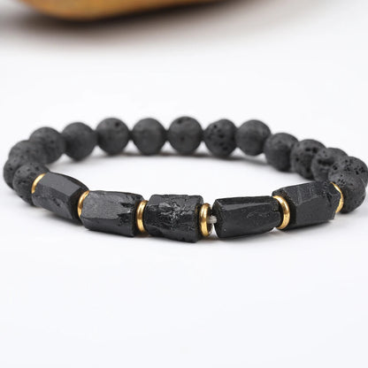 Natural Black Tourmaline Stone and Black Lava Beads