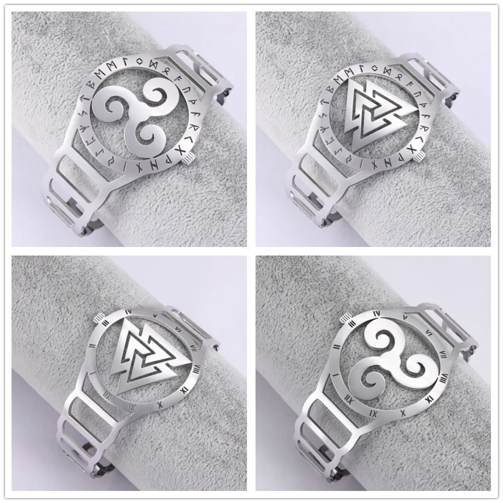 Skyrim Stainless Steel Bracelets Valknut Nordic Triskelion Vintage Gothic Irish Knot Amulet Cuff Bangle for Men Women