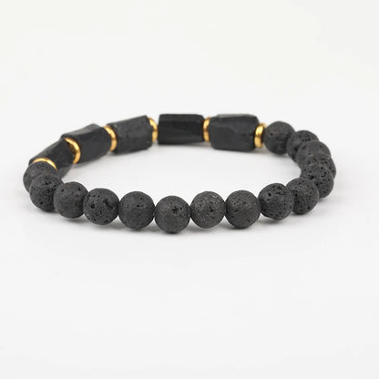 Natural Black Tourmaline Stone and Black Lava Beads
