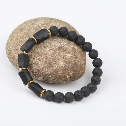Natural Black Tourmaline Stone and Black Lava Beads