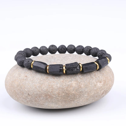 Natural Black Tourmaline Stone and Black Lava Beads