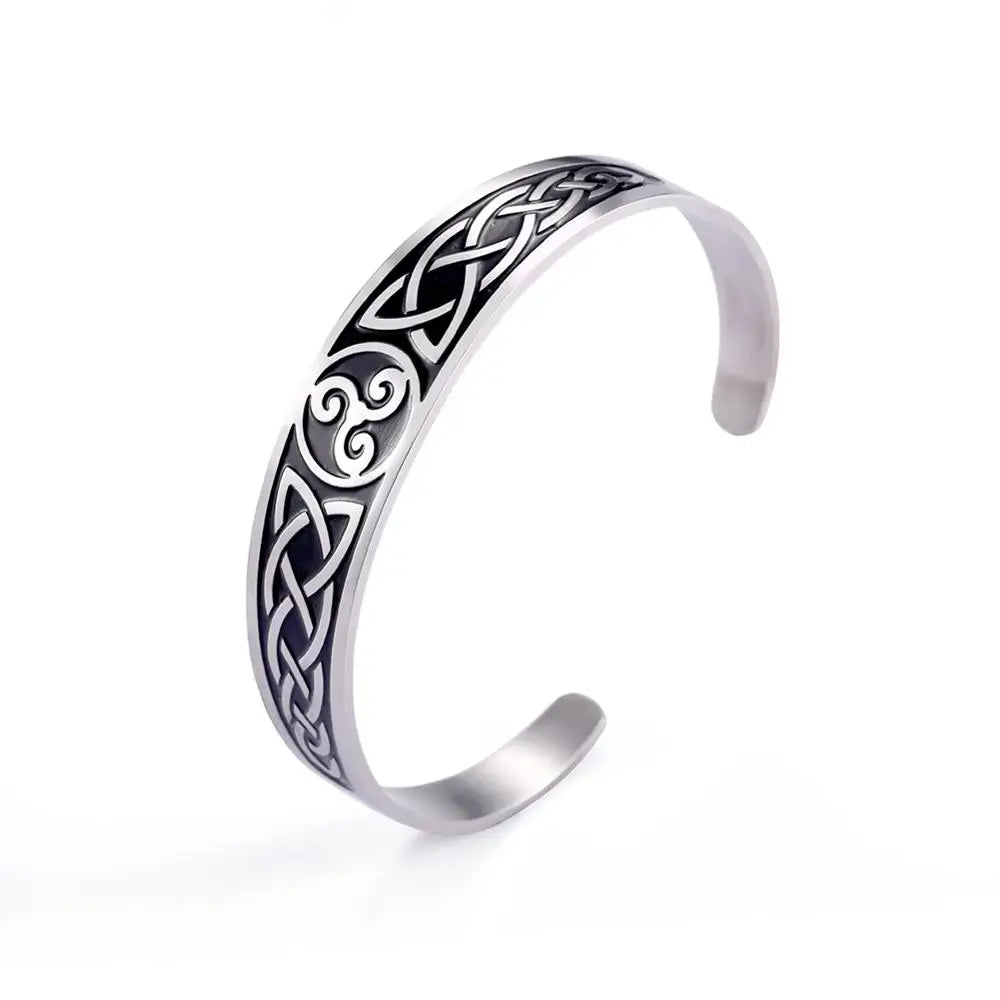 Skyrim Stainless Steel Bracelets Valknut Nordic Triskelion Vintage Gothic Irish Knot Amulet Cuff Bangle for Men Women