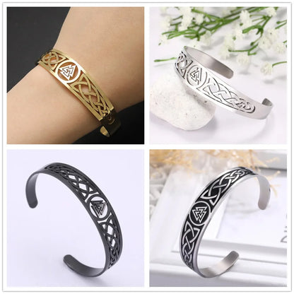 Skyrim Stainless Steel Bracelets Valknut Nordic Triskelion Vintage Gothic Irish Knot Amulet Cuff Bangle for Men Women
