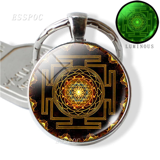 Luminous Key Rings Sri Yantra Mandala Pendant Keychain