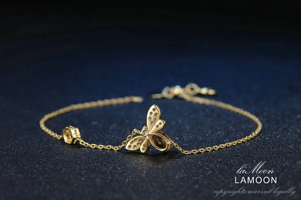 LAMOON Bee Bracelet For Woman Citrine Gemstones Bracelets 925 Sterling Silve 14K Gold Plated Designer Jewelry For Lover LMHI002