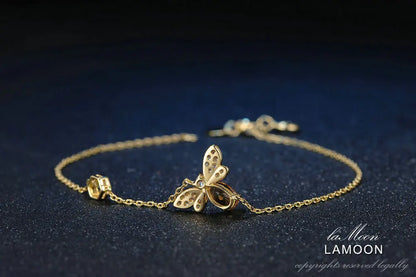 LAMOON Bee Bracelet For Woman Citrine Gemstones Bracelets 925 Sterling Silve 14K Gold Plated Designer Jewelry For Lover LMHI002