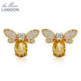 LAMOON Bee Bracelet For Woman Citrine Gemstones Bracelets 925 Sterling Silve 14K Gold Plated Designer Jewelry For Lover LMHI002