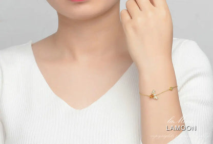 LAMOON Bee Bracelet For Woman Citrine Gemstones Bracelets 925 Sterling Silve 14K Gold Plated Designer Jewelry For Lover LMHI002