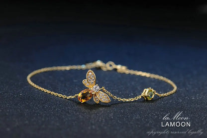 LAMOON Bee Bracelet For Woman Citrine Gemstones Bracelets 925 Sterling Silve 14K Gold Plated Designer Jewelry For Lover LMHI002