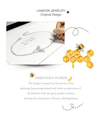 LAMOON Bee Bracelet For Woman Citrine Gemstones Bracelets 925 Sterling Silve 14K Gold Plated Designer Jewelry For Lover LMHI002
